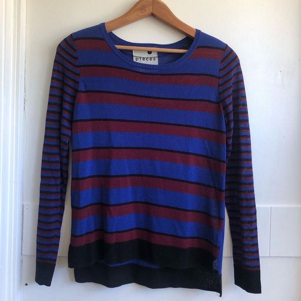 pieces by kensie | size s | red and blue striped knit pullover